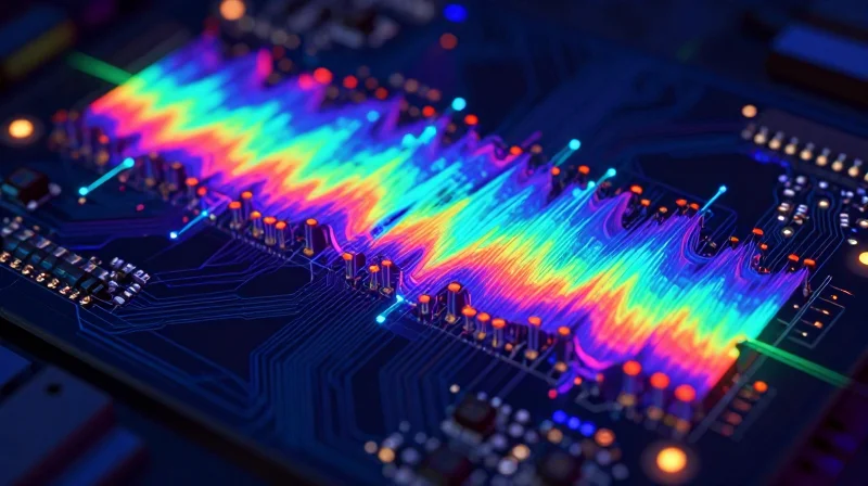 Thermal Management and Power Density Considerations Heat dissipation visualization on a circuit board surface.