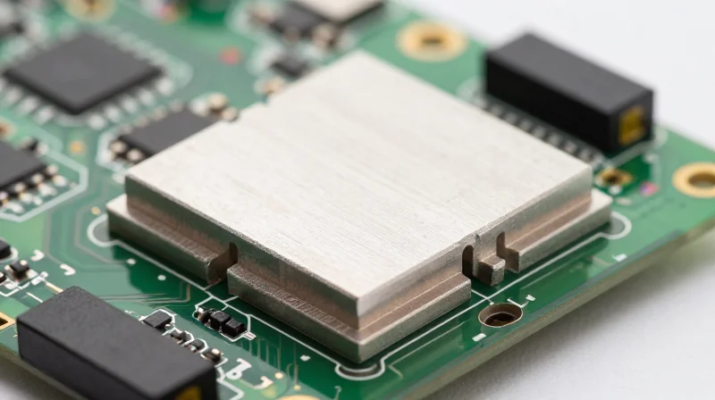 Advanced Thermal Management Strategies Close-up of a high-density PCB board with integrated heat sinking features.