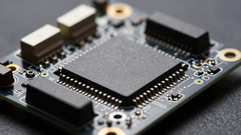 Solid-State Reliability and Longevity A close-up of a modern solid-state circuit board with MOSFET components, emphasizing modern manufacturing.