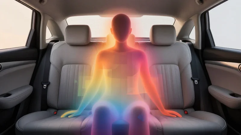 The Future: AI-Driven Comfort Management Abstract conceptual art showing a human silhouette in a chair surrounded by soft, glowing aura representing personalized climate zones.