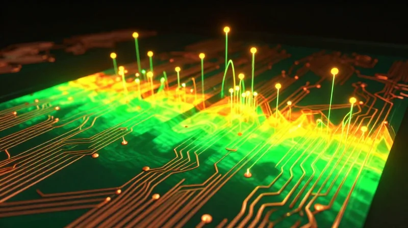 Mitigating Board Warpage Through Balanced Copper Distribution Abstract representation of copper traces and heat distribution on a circuit board surface.