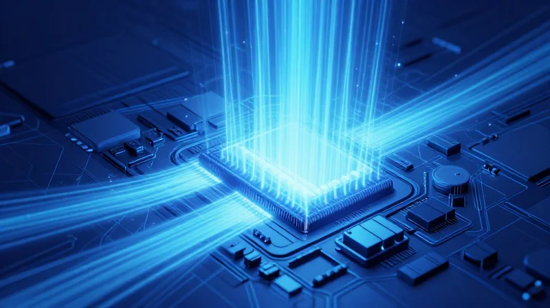 Thermal Management at Scale A visual concept showing heat dissipation paths on a circuit board surface.