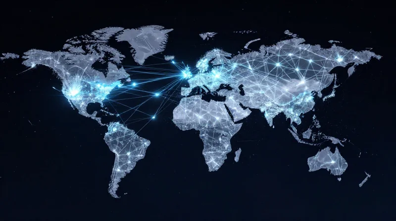 Supply Chain Transparency and Long-Term Lifecycle Support Abstract nodes and connections representing a global supply chain network.
