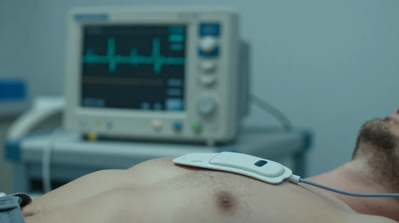 The Evolution of Cardiac Monitoring Tech A transition from a vintage hospital ECG machine to a sleek, modern wearable health tracker.