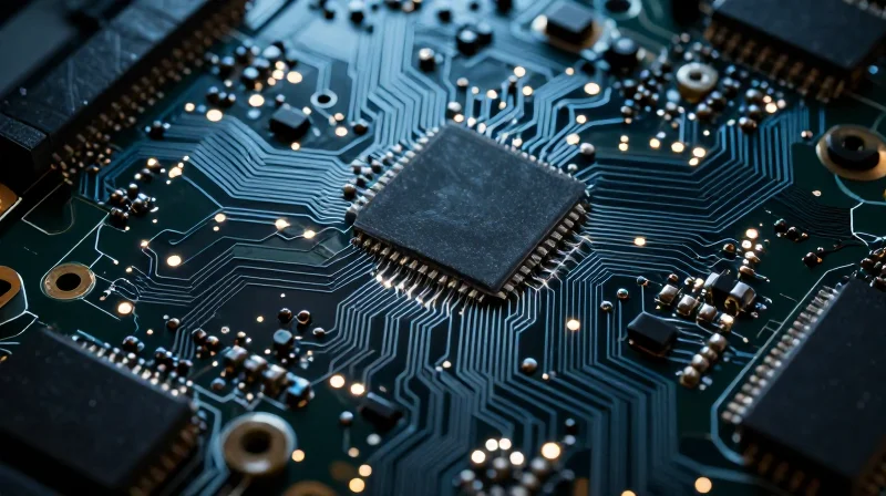 Mastering Signal Integrity in High-Density Designs Advanced PCB with glowing signal pathways representing signal integrity