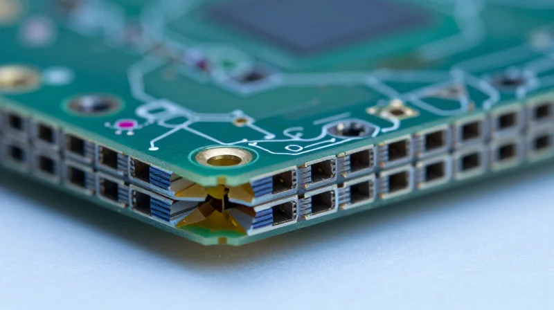 Manufacturing Capabilities: Laser Vias and Microvia Reliability Microscopic view of laser-drilled vias in a multi-layer board