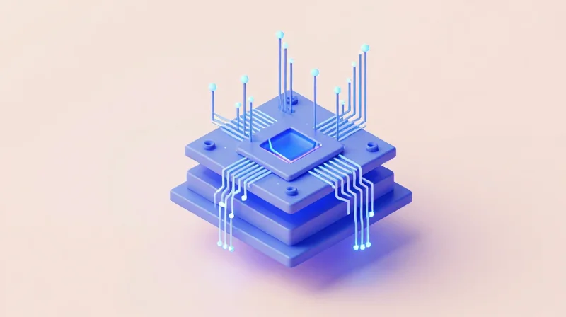 Anatomy of Modern HDI PCB Architectures A 3D isometric view of a high-density interconnect PCB showing multiple layers and tiny micro-via structures