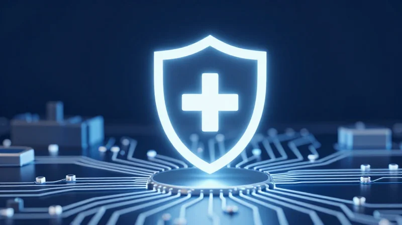 Understanding the High-Stakes Regulatory Landscape Abstract representation of medical regulatory compliance using shield and holographic structure