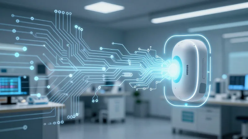 Conceptual 3D visualization of electronic circuit design process for medical hardware