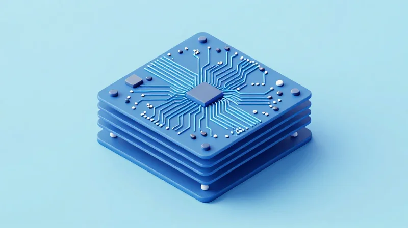 Isometric 3D model of a high-density interconnect circuit board stack
