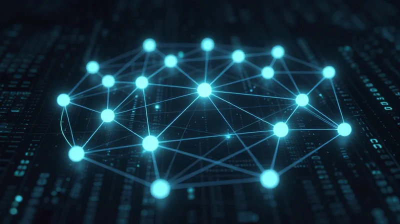 Quality Management Systems (QMS) and Traceability Abstract nodes representing interconnected data points of a traceability system.