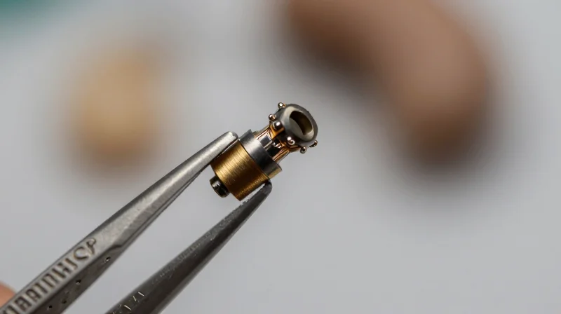 The Challenge: Balancing Compact Design with High-Performance Tech Close-up macro shot of tiny hearing aid components held by tweezers