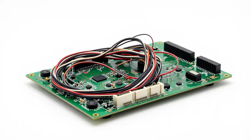 Limitations of Legacy PCB Assembly Methods A cluttered assembly of old-fashioned rigid circuit boards with tangled wires