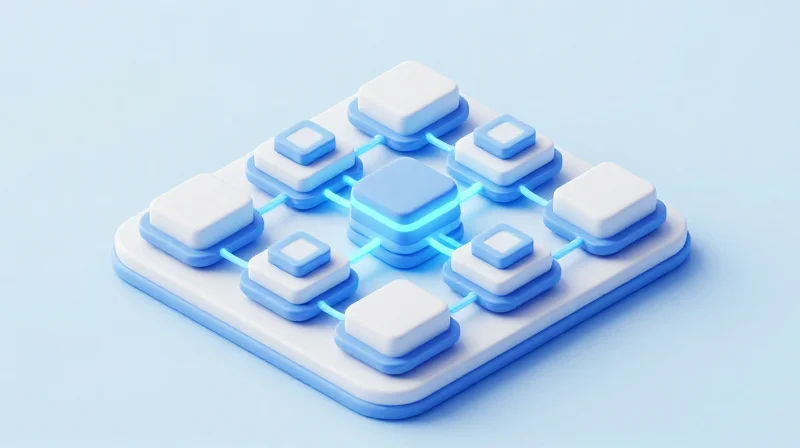 Isometric view of a complex digital hardware architecture with interconnected electronic nodes
