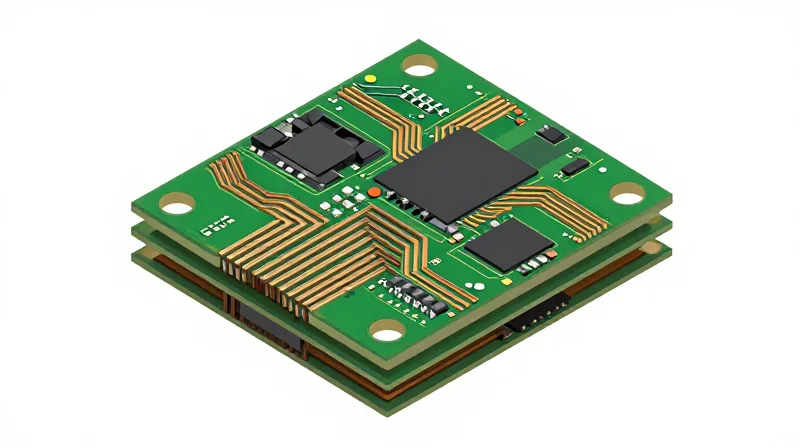 High-Density Interconnect (HDI) Strategies for Compact Controllers Close-up 3D visualization of a high-density interconnect PCB stack-up with laser-drilled microvias.