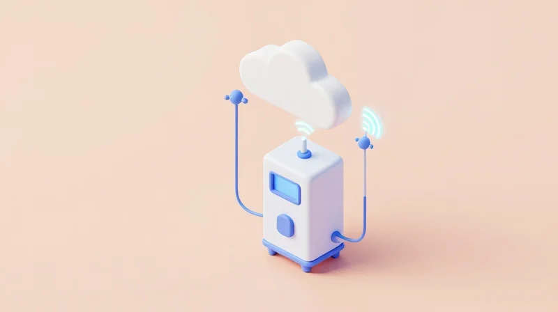 IoT Connectivity and Security Standards Isometric view of interconnected medical devices communicating wirelessly.