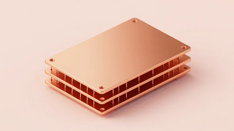 An isometric 3D representation showing the layers of a high-speed PCB stack-up for signal integrity