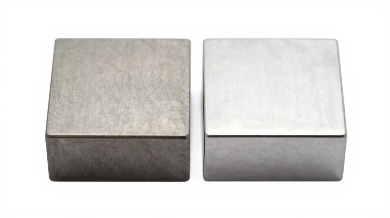 Visual comparison between standard plating and non-ferrous, high-purity plating for electronics.