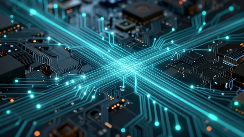 Abstract visualization of magnetic fields affecting a PCB component