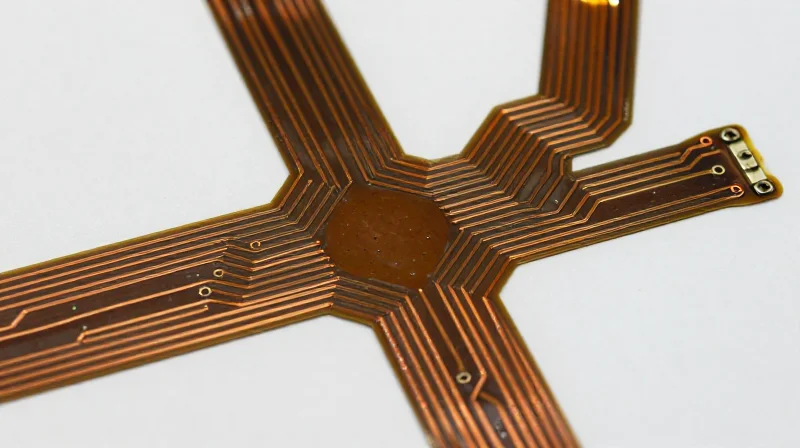 Optimizing Trace-to-Space Ratios in Micro-Flex Layouts Top-down view of intricate flexible circuit traces showing fine etch spacing