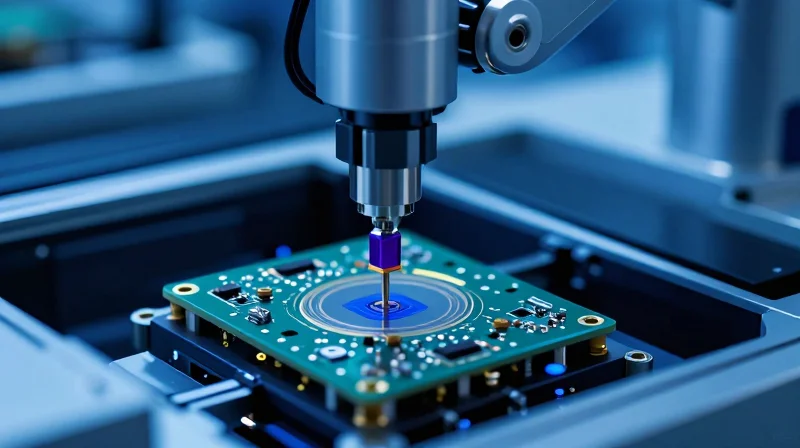 Close-up of a high-precision SMT assembly line for medical circuit boards