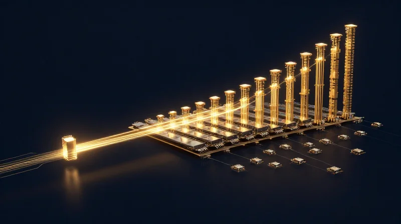 Conceptual visualization of industrial scaling from small to large production