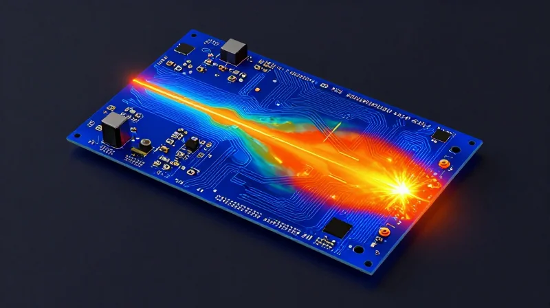 Common Failure Points in High-Power Medical Laser Circuitry Heat map visualization of a complex circuit board showing high-current thermal zones