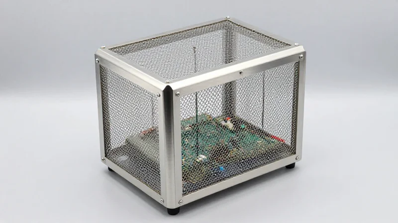 EMI Shielding and Regulatory Compliance Metallic shielding cage covering an electronic assembly.
