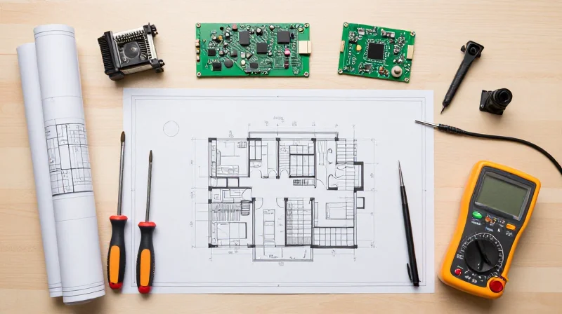 Best Practices for Collaborative Engineering Top-down view of an engineering desk with circuit boards and design tools
