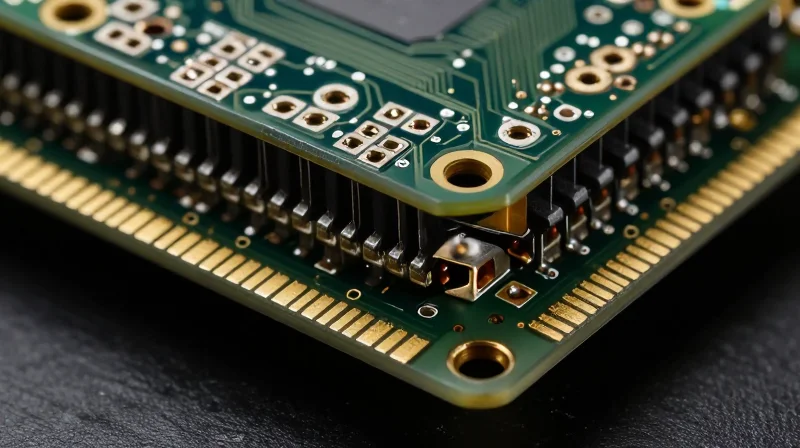 Manufacturing Challenges for High-Performance Medical PCBs Microscopic view of high-precision micro-vias and multi-layer circuit board cross-section