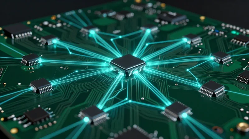 Implementing Strict Component Traceability Protocols A visual flow of digital data connecting individual microchips on a circuit board, representing end-to-end traceability.