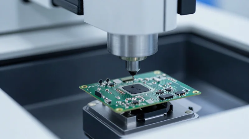 Rigorous Testing and Quality Assurance Standards A close-up of a microscopic inspection of solder joints on a PCB, emphasizing precision.