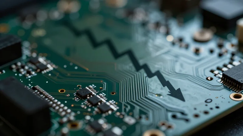 The Hidden Costs of Low-Cost PCBA Procurement A close-up of a damaged circuit board component with a shadow looming over it, representing hidden financial risks.