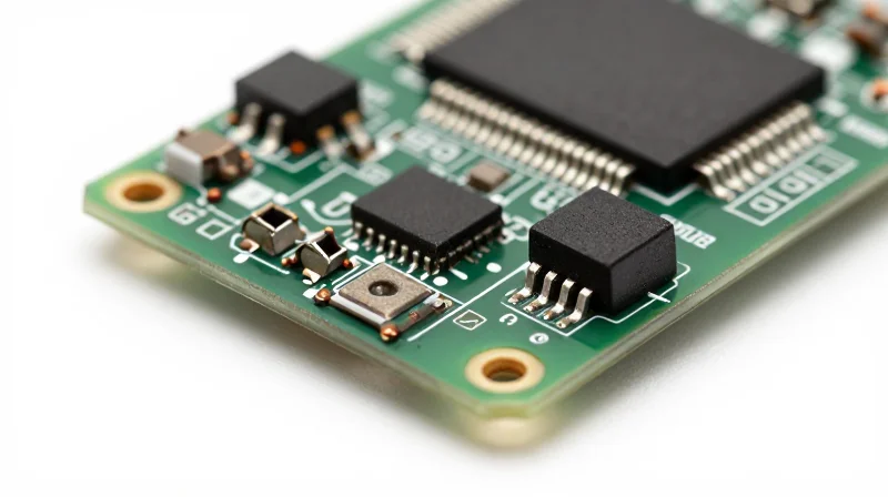 Component Selection and Thermal Management Macro view of high-efficiency electronic components mounted on a cooling heat sink base