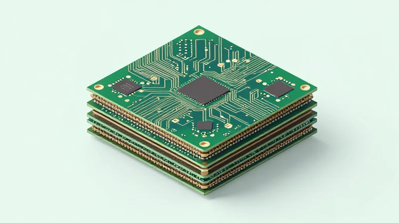 Optimizing Layer Stack-Up for Form Factor Isometric 3D representation of a multi-layer PCB stack-up showcasing miniaturized internal circuitry