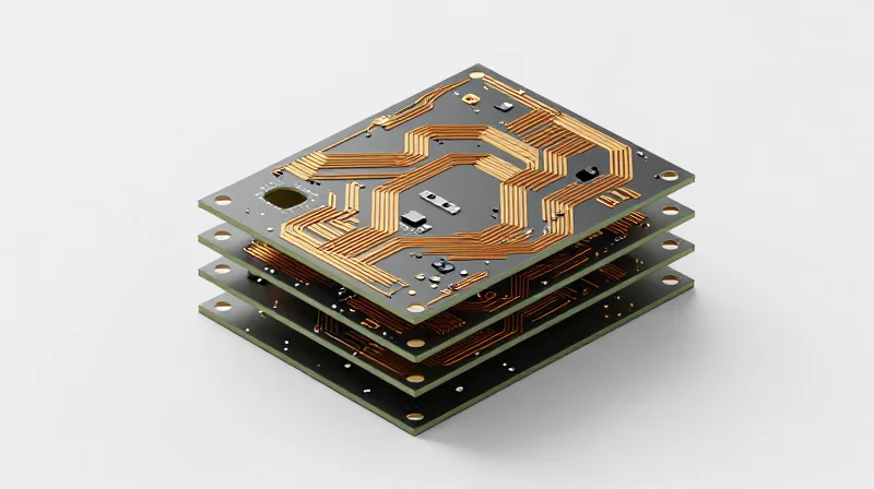 Strategic Stack-Up Design for Signal Integrity Exploded view of a PCB stack-up design displaying thermal layers and signal paths