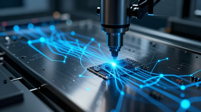 Integrated Testing and Quality Compliance Abstract visualization of automated optical inspection and data flow
