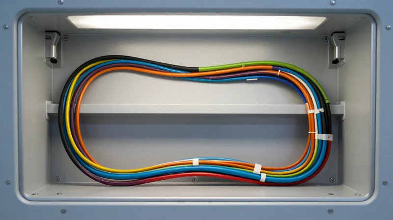 Optimizing Cable Harness Routing for Assembly Speed Neat, organized cable harness routing within a medical equipment chassis, showcasing efficient layout.