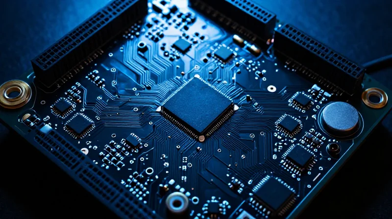 Understanding the Complexity of IoT Hardware A close-up view of a high-tech smart home IoT gateway circuit board showing intricate electronic components and connectivity pathways.