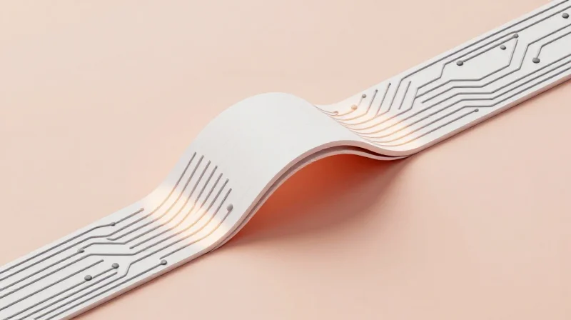 Mastering Bend Radii and Flex-Zone Geometry Abstract visualization of a flexible circuit bending over a curved surface showing mechanical stress distribution.