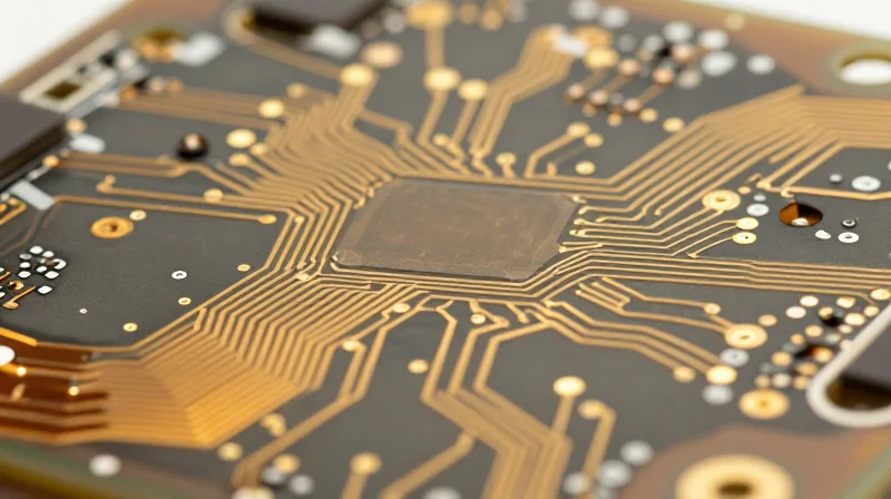 Understanding Rigid-Flex PCB Architecture Macro view of rigid-flex PCB structure showing flexible polyimide layers and rigid sections.
