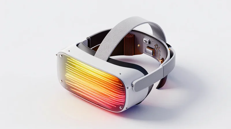 A 3D visualization of heat distribution across a compact circuit board inside a headset.