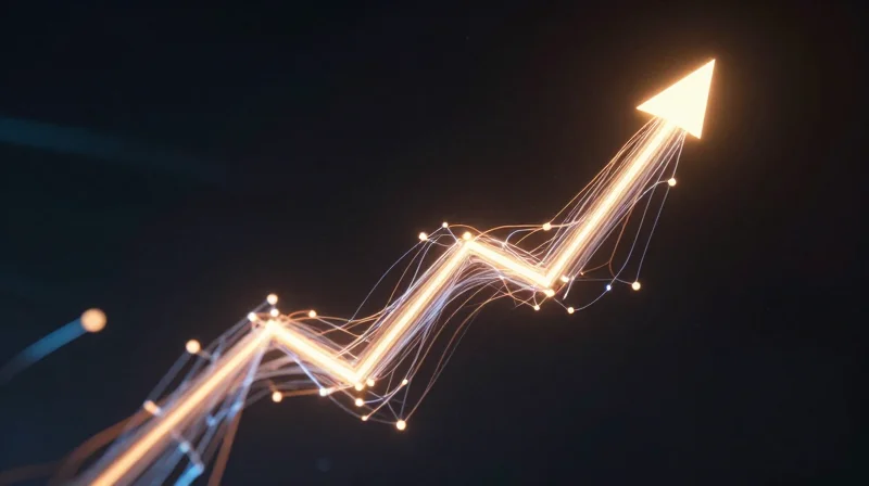 Calculating the Long-Term ROI Abstract visualization of rising efficiency and cost savings with glowing light trails