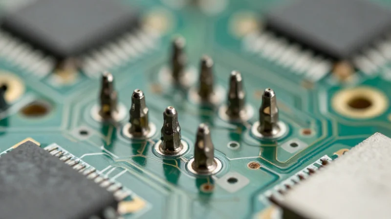 Solder Joint Integrity Under Constant Mechanical Stress Macro close-up view of solder joints on a PCB