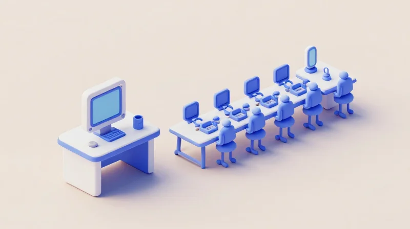 Isometric view of manufacturing process transition from prototype to mass production