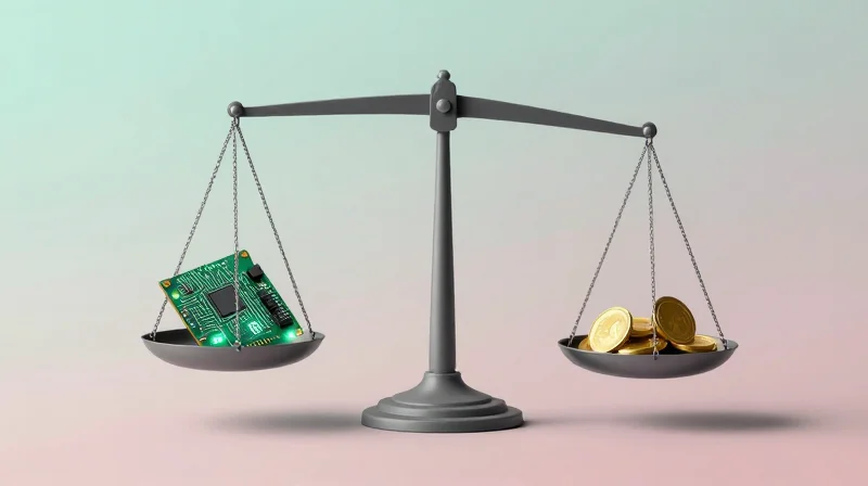 Abstract conceptual visualization of balance between quality and cost