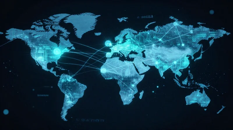 Navigating Supply Chain Volatility for Startups Abstract representation of interconnected global supply networks with glowing nodes.