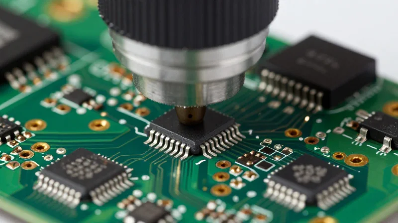Quality Assurance: Why Specialized Partners Matter A magnifying glass inspecting the quality of a high-tech circuit board.