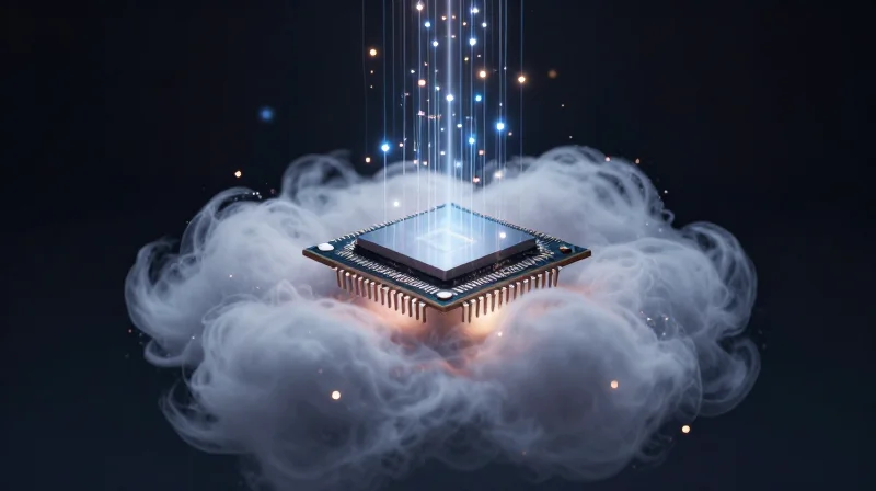 The WiFi Module Revolution: High-Speed Direct Cloud Integration Abstract representation of a smart lighting chip connecting directly to glowing data clouds.