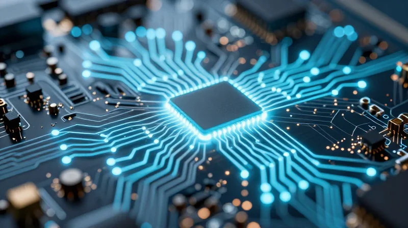 Evaluating Processing Power for Intelligent Analytics A close-up of a high-performance circuit board with glowing neural network pathways